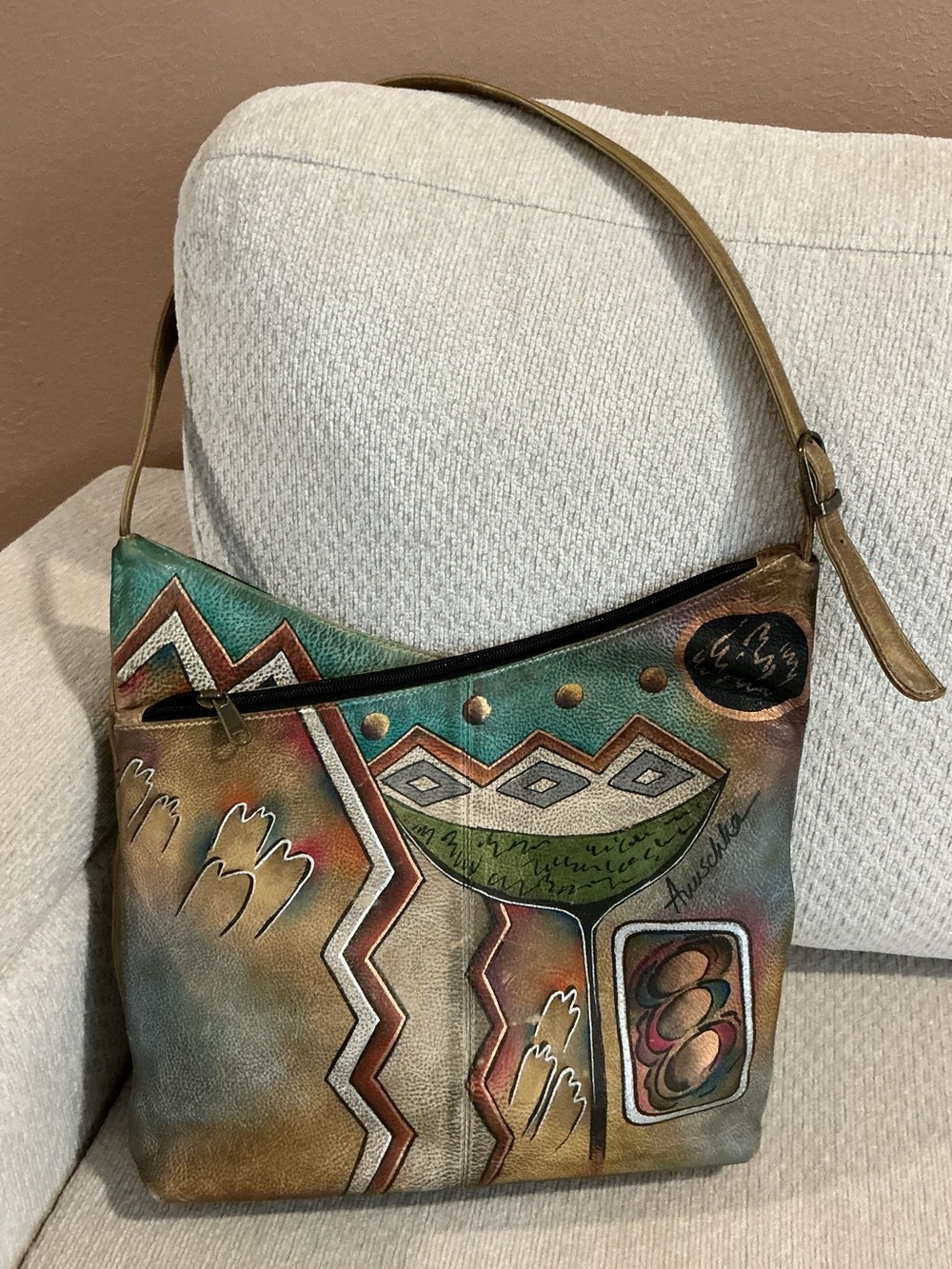 Vintage Anuschka Hand-Painted Leather Southwestern Bag